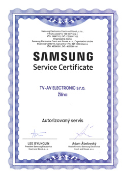SAMSUNG SVC certifikát TV-AV Elektronic 2024
